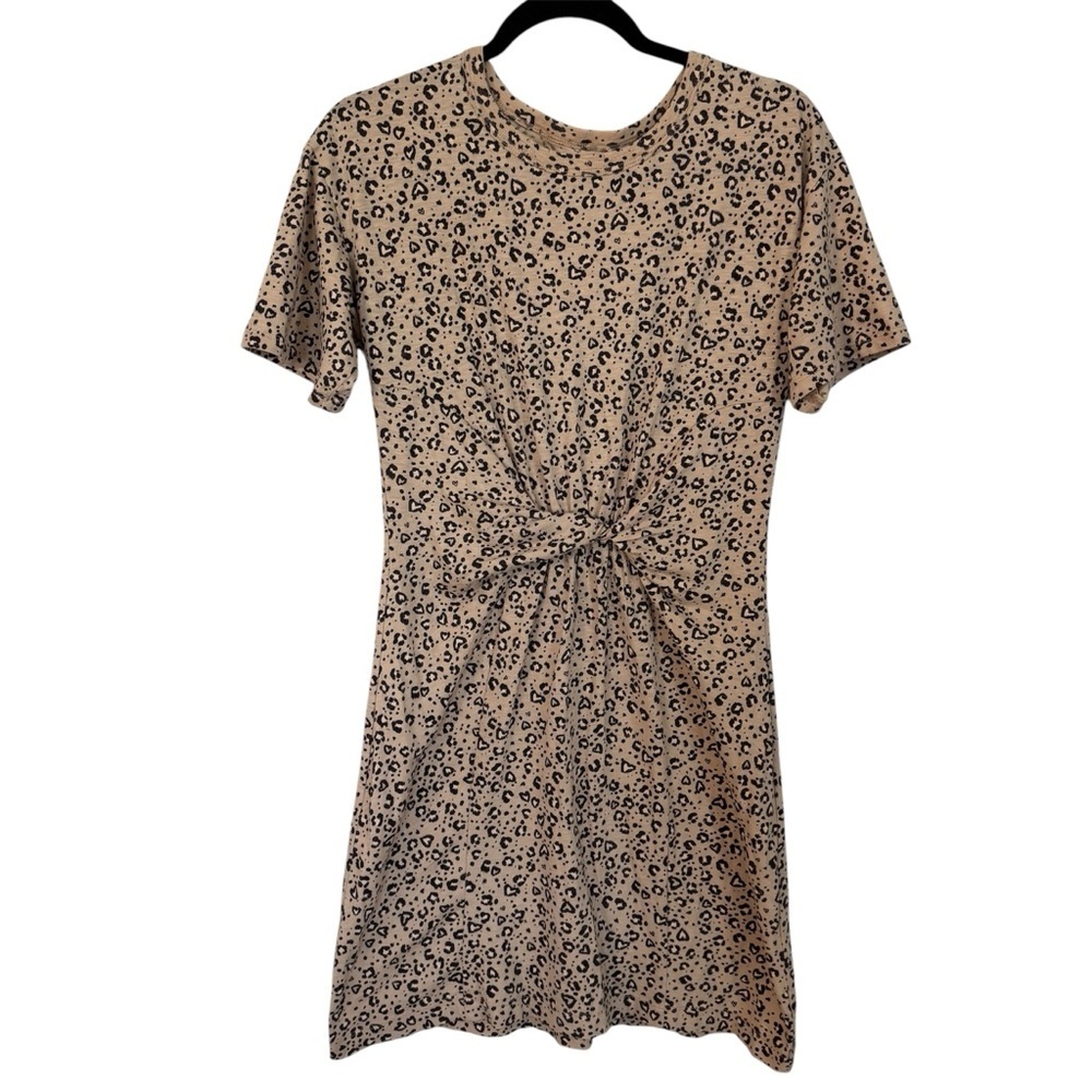Aerie Womens Short Sleeve Leopard Print Knot-Front T-Shirt Cotton Dress Sz S NWO